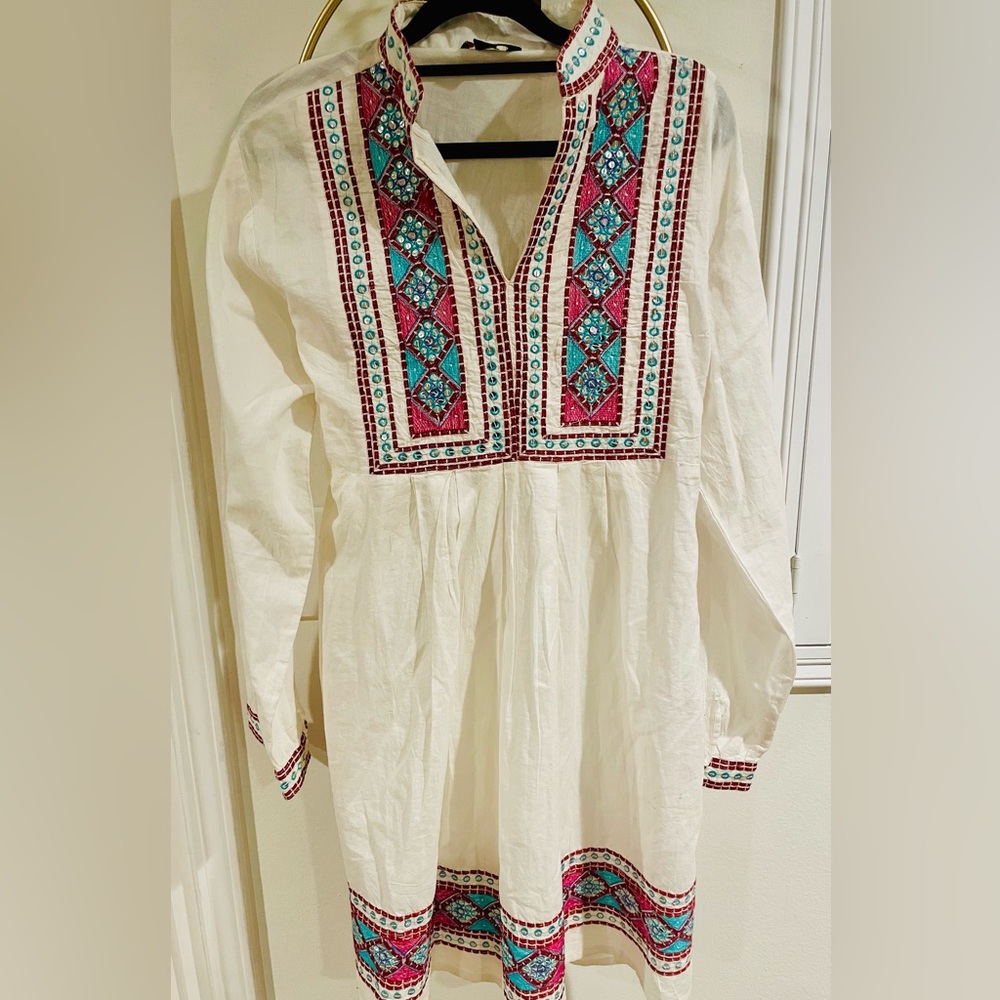 Collection White Dress or Tunic with Black Stripes